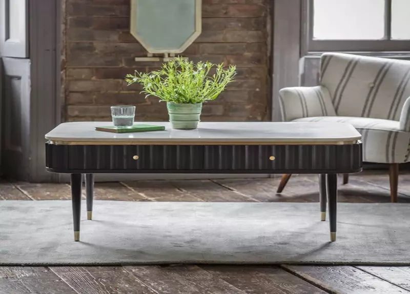 Măsuță Genova Marble din lemn de acacia negru