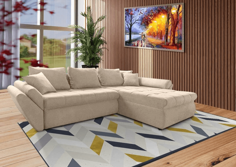 Colțar extensibil cu ladă de depozitare Loana Bej II 275x185 cm | Dumonde Furniture & Deco Concept.