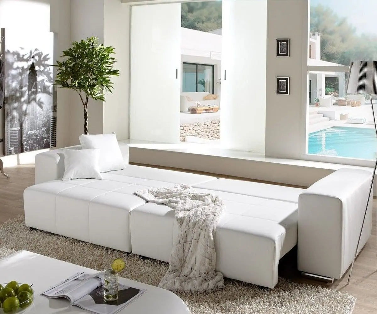 Canapea extensibilă cu ladă de depozitare si sezut confortabil din spuma HR, Marbela Dark XXL 295x100 cm cu taburet inclus