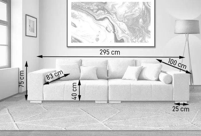 Canapea extensibilă cu ladă de depozitare si sezut confortabil din spuma HR, Marbela Dark XXL 295x100 cm cu taburet inclus