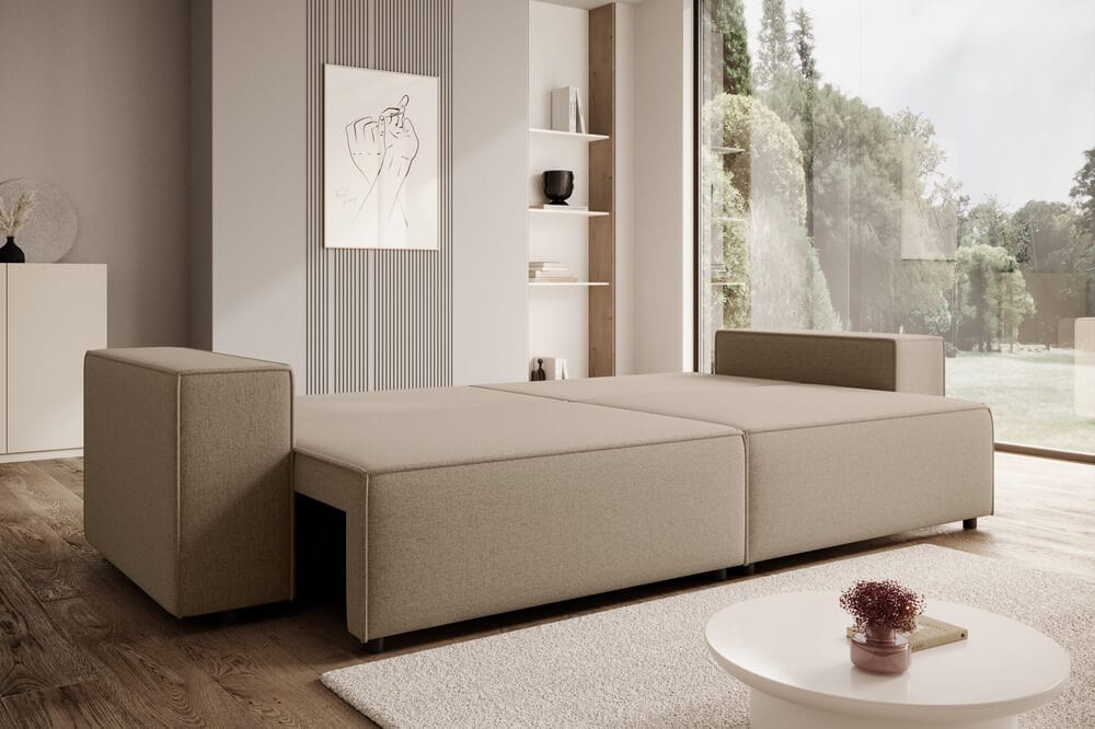 Canapea extensibilă dumonde cu ladă de depozitare si sezut confortabil din spuma HR, Dream Bej XXL 310x100 cm
