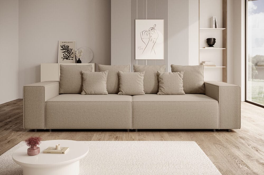 Canapea extensibilă dumonde cu ladă de depozitare si sezut confortabil din spuma HR, Dream Bej XXL 310x100 cm