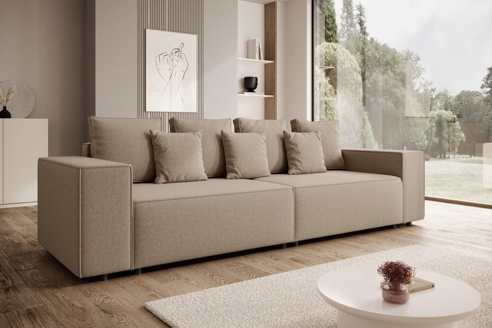 Canapea extensibilă dumonde cu ladă de depozitare si sezut confortabil din spuma HR, Dream Bej XXL 310x100 cm