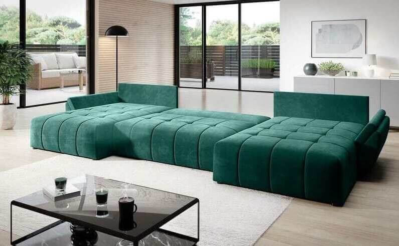 Colțar extensibil cu ladă de depozitare Berlin U Grey 380x180 cm | Dumonde Furniture & Deco Concept.