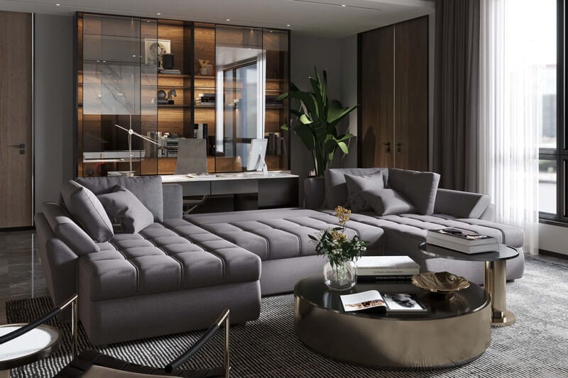 Colțar extensibil cu ladă de depozitare Loana Grey U 370x185 cm | Dumonde Furniture & Deco Concept.