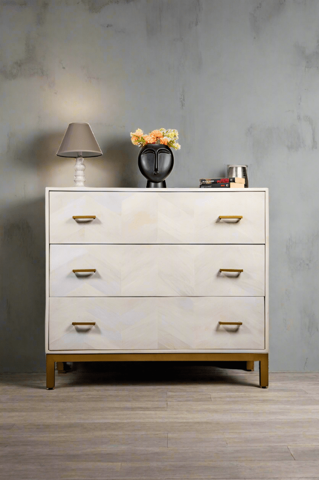 Comodă din lemn masiv cu sertare, Barcelona White 100 x 45 x 89 cm, dumonde