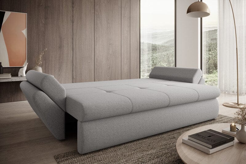Canapea extensibilă cu ladă de depozitare si sezut confortabil din spuma HR, Loana New Grey 250x100 cm