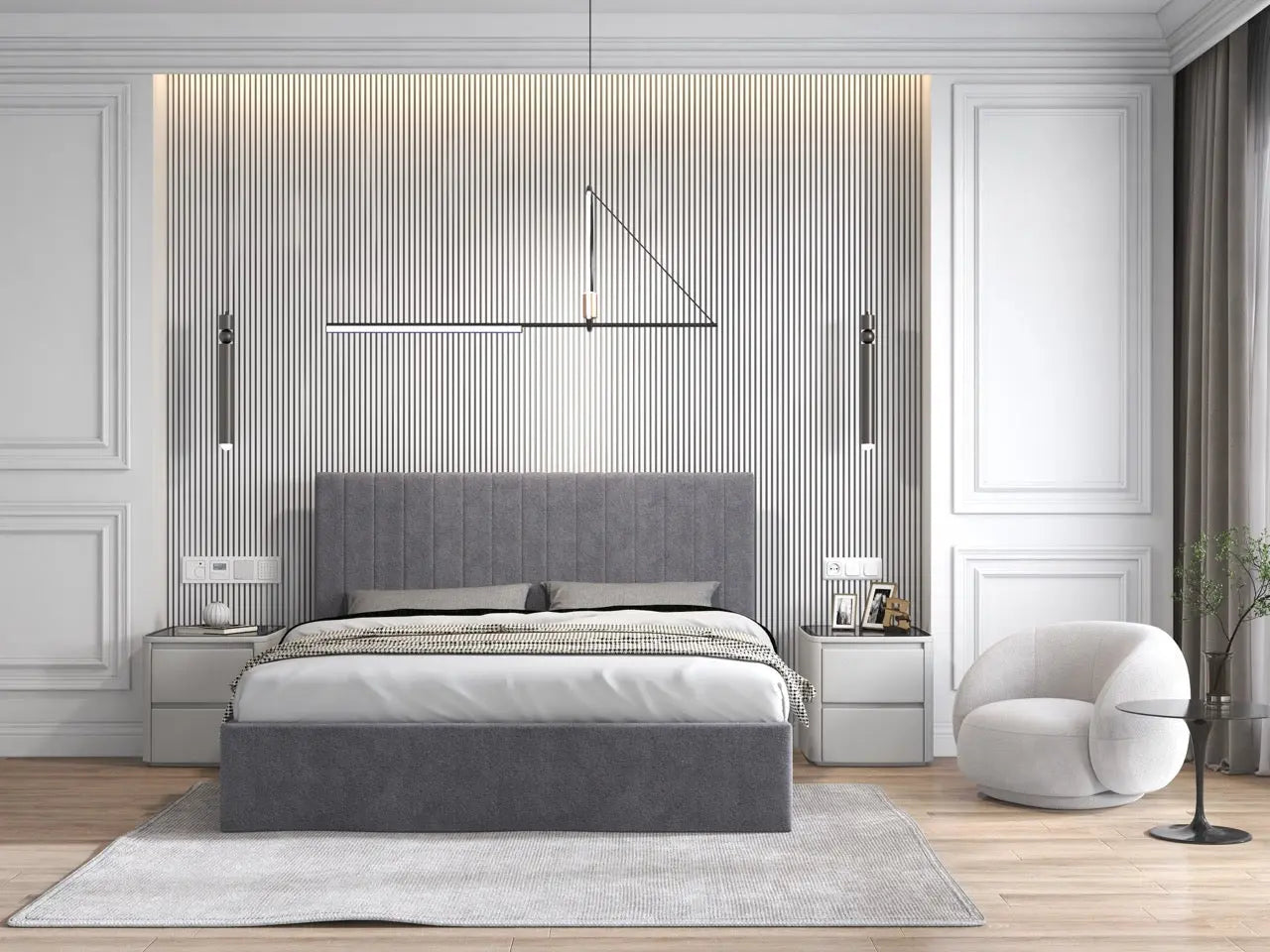 Pat dormitor dumonde, tapitat gri, Milano 160x200 cm, somiera rabatabila inclusa, spatiu depozitare