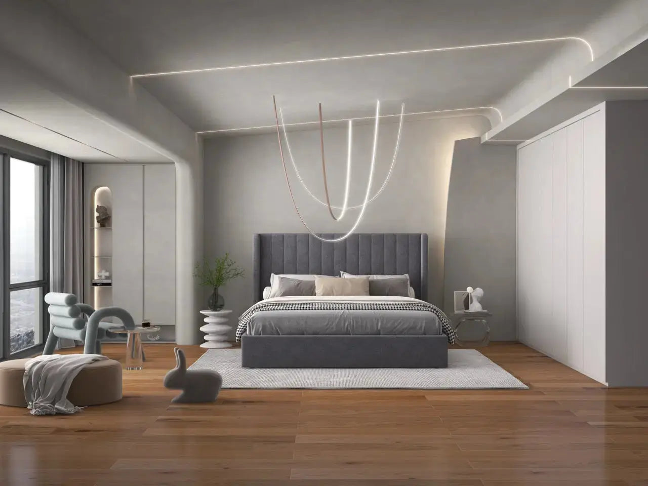 Pat dormitor dumonde, tapitat gri, Oslo 160x200 cm, somiera rabatabila inclusa, spatiu depozitare