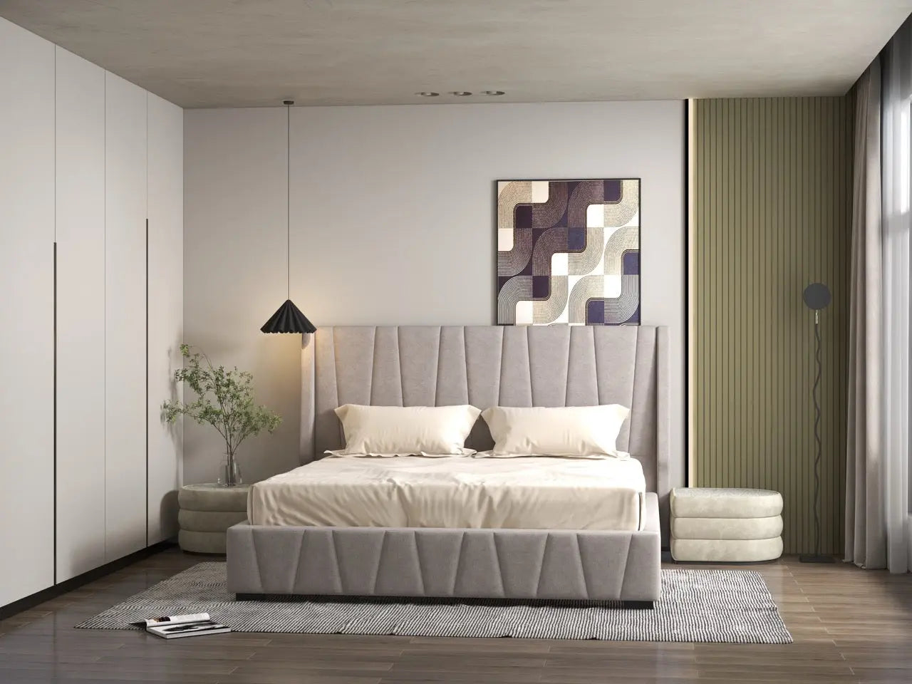 Pat dormitor dumonde, tapitat gri, Ibiza 160x200 cm, somiera rabatabila inclusa, spatiu depozitare