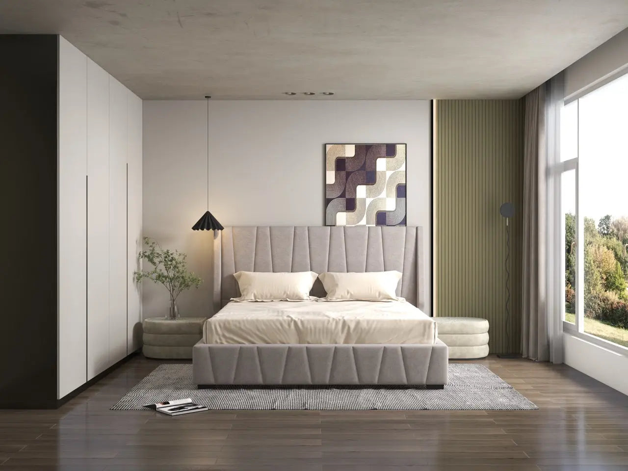 Pat dormitor dumonde, tapitat gri, Ibiza 160x200 cm, somiera rabatabila inclusa, spatiu depozitare