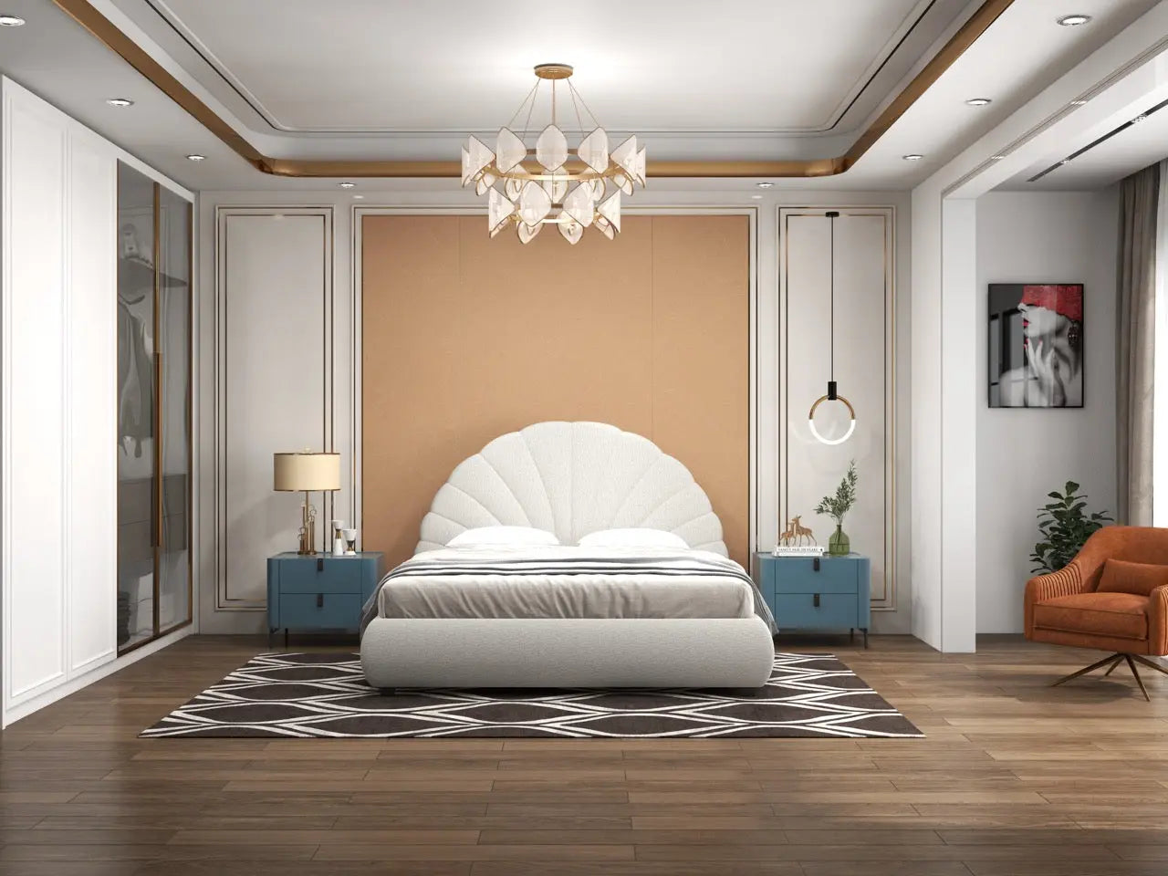 Pat dormitor dumonde, tapitat alb, Pallas 160x200 cm, somiera rabatabila inclusa, spatiu depozitare