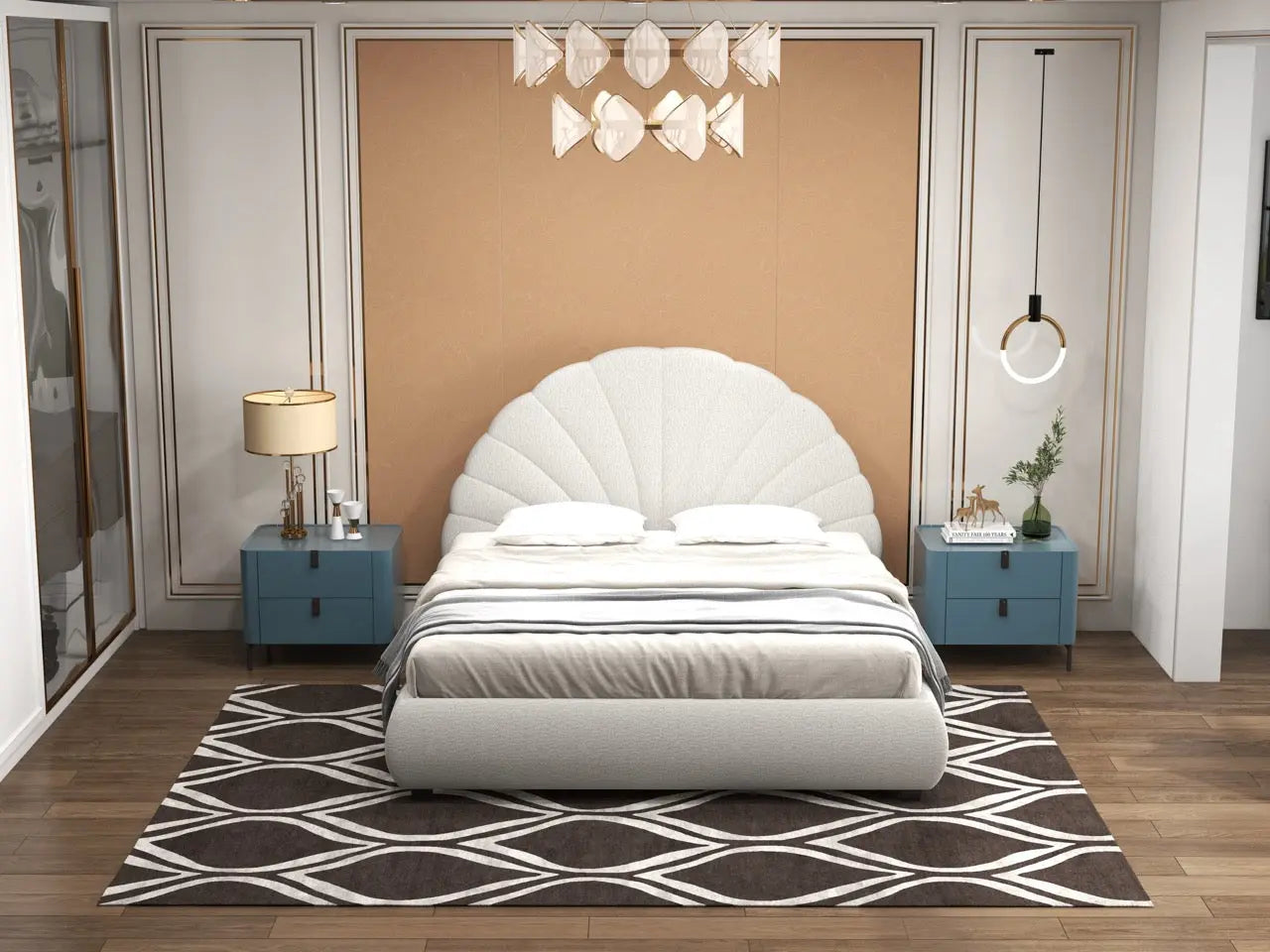 Pat dormitor dumonde, tapitat alb, Pallas 160x200 cm, somiera rabatabila inclusa, spatiu depozitare