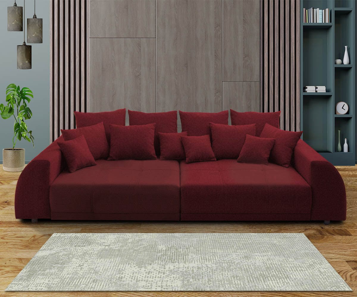Canapea extensibilă cu 2 lăzi de depozitare si sezut confortabil din spuma HR, Big Sofa Verona Bordoux 310x100 cm