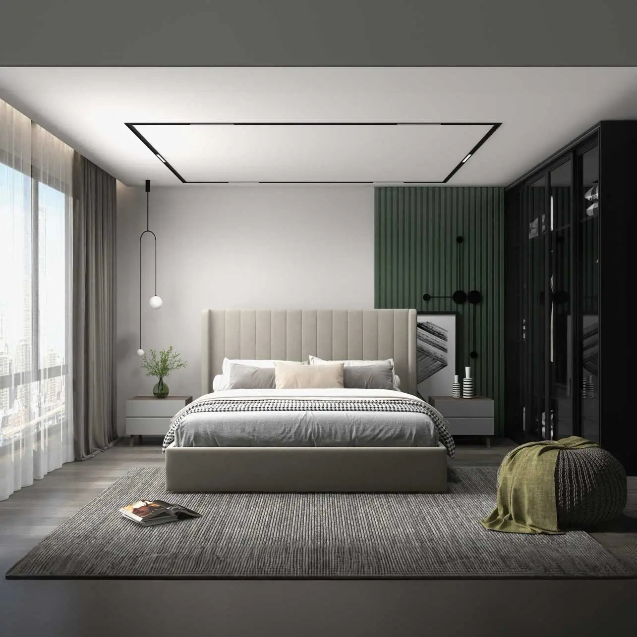 Pat dormitor dumonde, tapitat bej, Oslo 140x200 cm, somiera rabatabila inclusa, spatiu depozitare