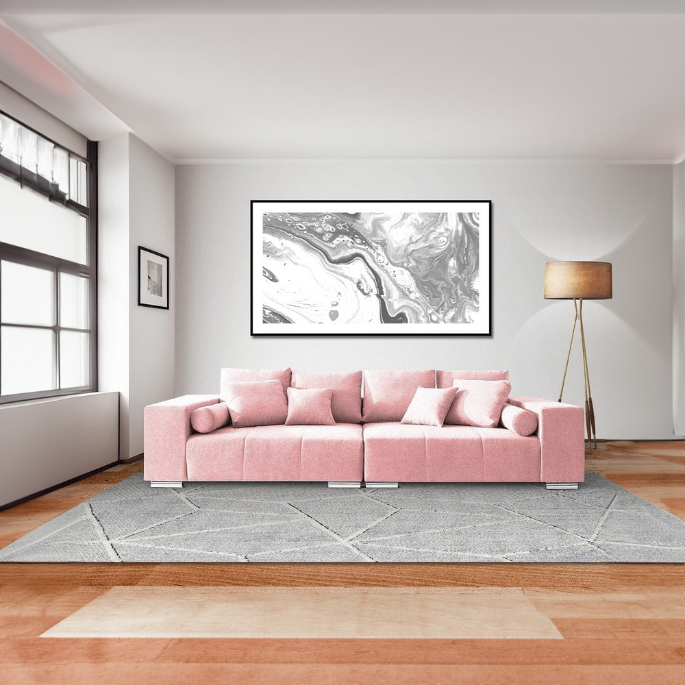 Canapea extensibilă dumonde cu ladă de depozitare si sezut confortabil din spuma HR, Marbela Pink XXL 295x100 cm