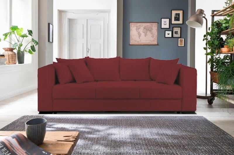 Canapea extensibilă cu ladă de depozitare si sezut confortabil din spuma HR, Gloria Bordoux 240x100 cm