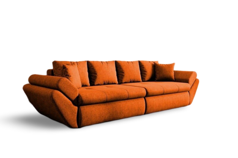 Canapea extensibilă dumonde cu ladă de depozitare si sezut confortabil din spuma HR, Loana Orange Jungle 300x100 cm Fabrica