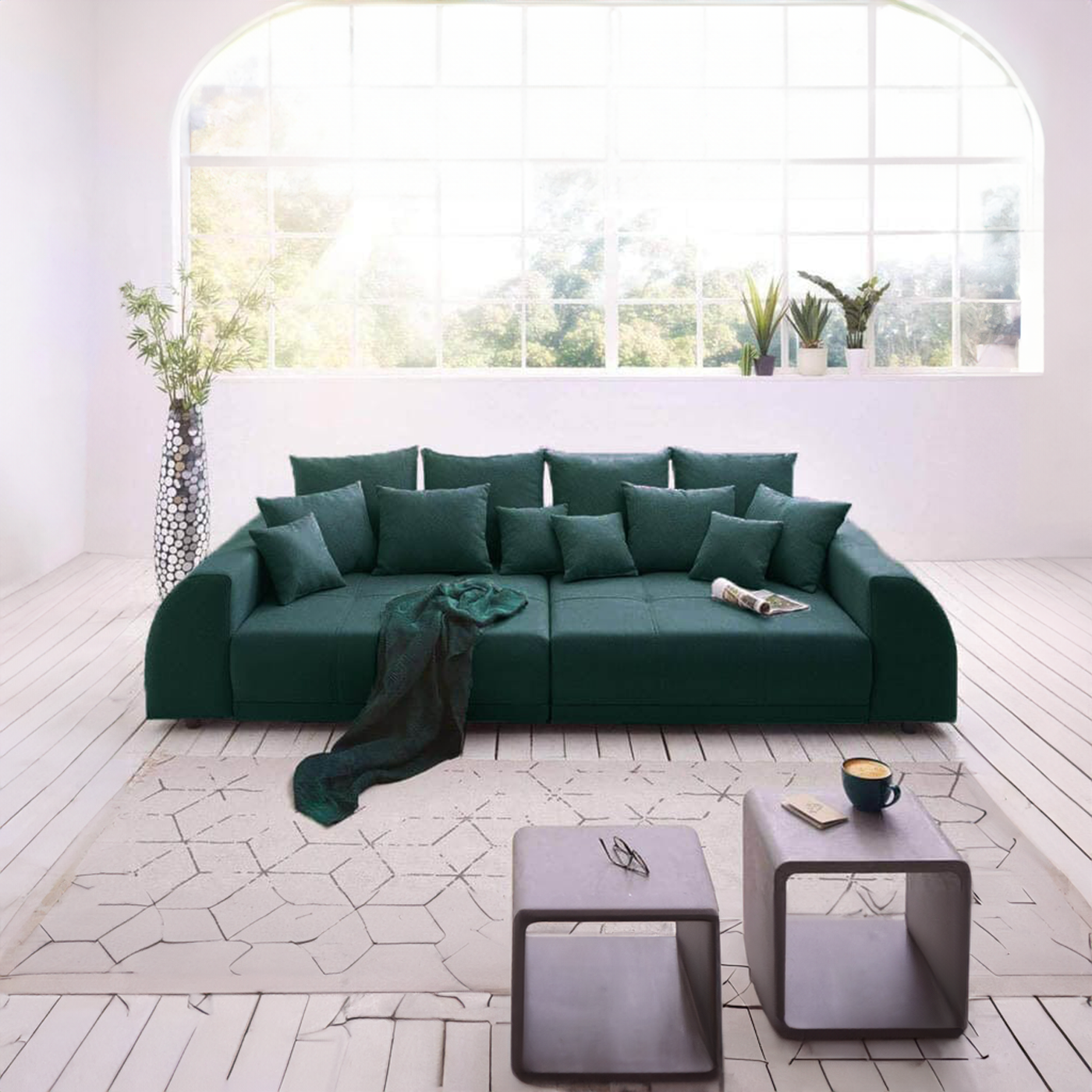 Canapea extensibilă dumonde cu 2 lăzi de depozitare si sezut confortabil din spuma HR, Big Sofa Verona Verde Petrol 310x100 cm