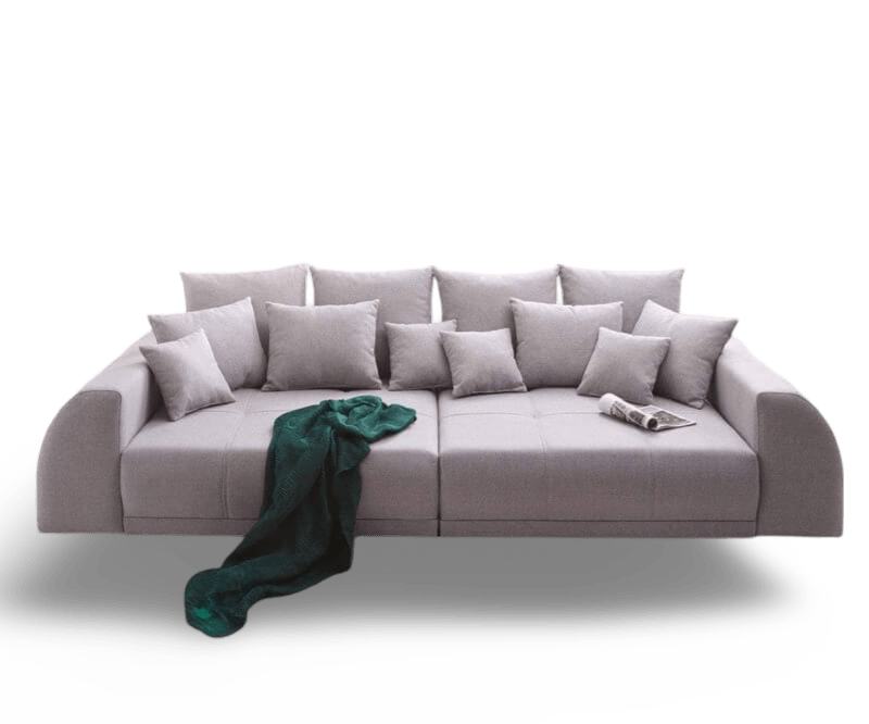 Canapea extensibilă dumonde cu 2 lăzi de depozitare si sezut confortabil din spuma HR, Big Sofa Verona Grey 310x100 cm cu taburet inclus