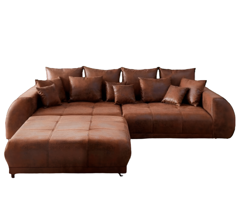 Canapea extensibilă dumonde cu 2 lăzi de depozitare si sezut confortabil din spuma HR, Big Sofa Verona Brown 310x100 cm cu taburet inclus