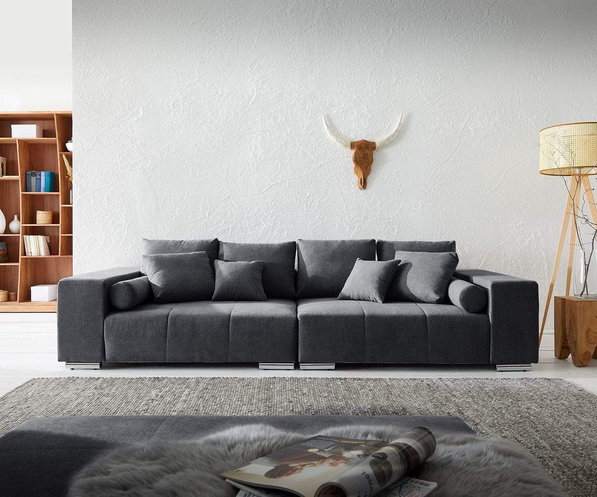 Canapea extensibilă cu ladă de depozitare si sezut confortabil din spuma HR, Marbela Graphite XXL 295x100 cm