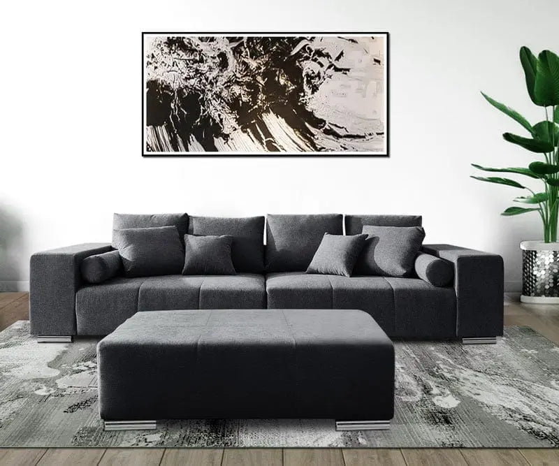 Canapea extensibilă cu ladă de depozitare si sezut confortabil din spuma HR, Marbela Graphite XXL 295x100 cm