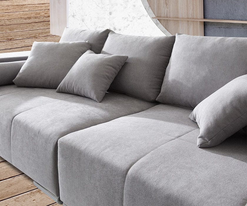 Canapea extensibilă cu ladă de depozitare si sezut confortabil din spuma HR, Marbela New Grey XXL 295x100 cm