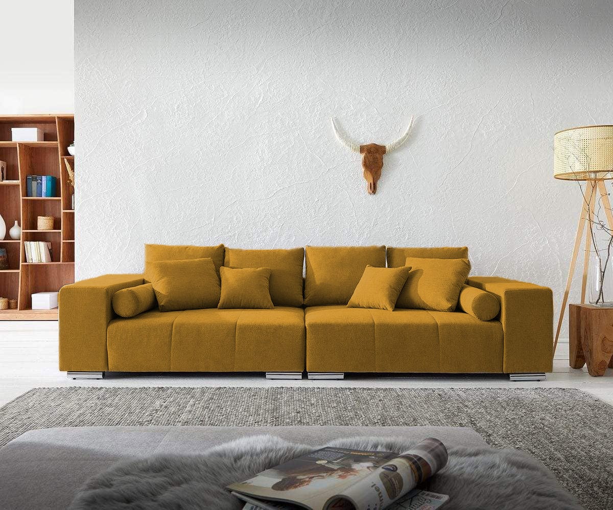 Canapea extensibilă cu ladă de depozitare Marbela Mustar XXL 290x110 cm | Dumonde Furniture & Deco Concept.