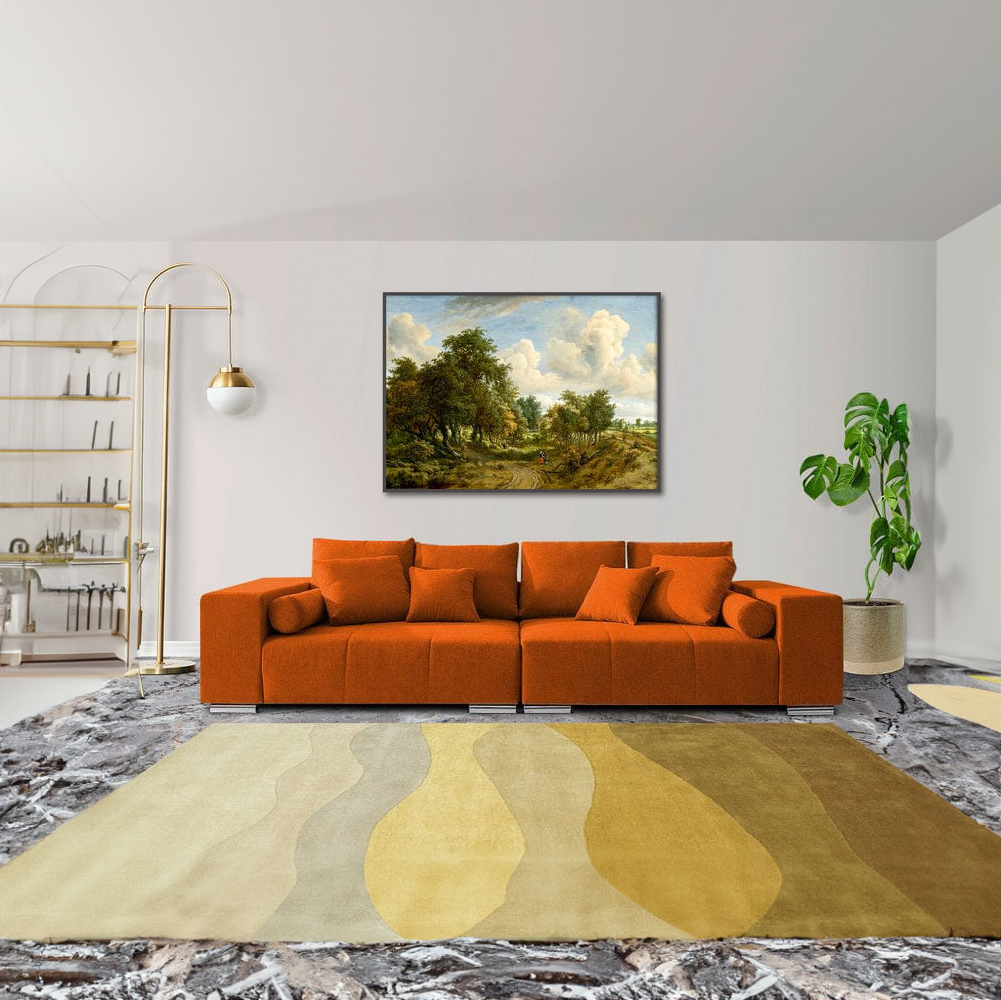 Canapea extensibilă dumonde cu ladă de depozitare si sezut confortabil din spuma HR, Marbela Orange XXL 295x100 cm