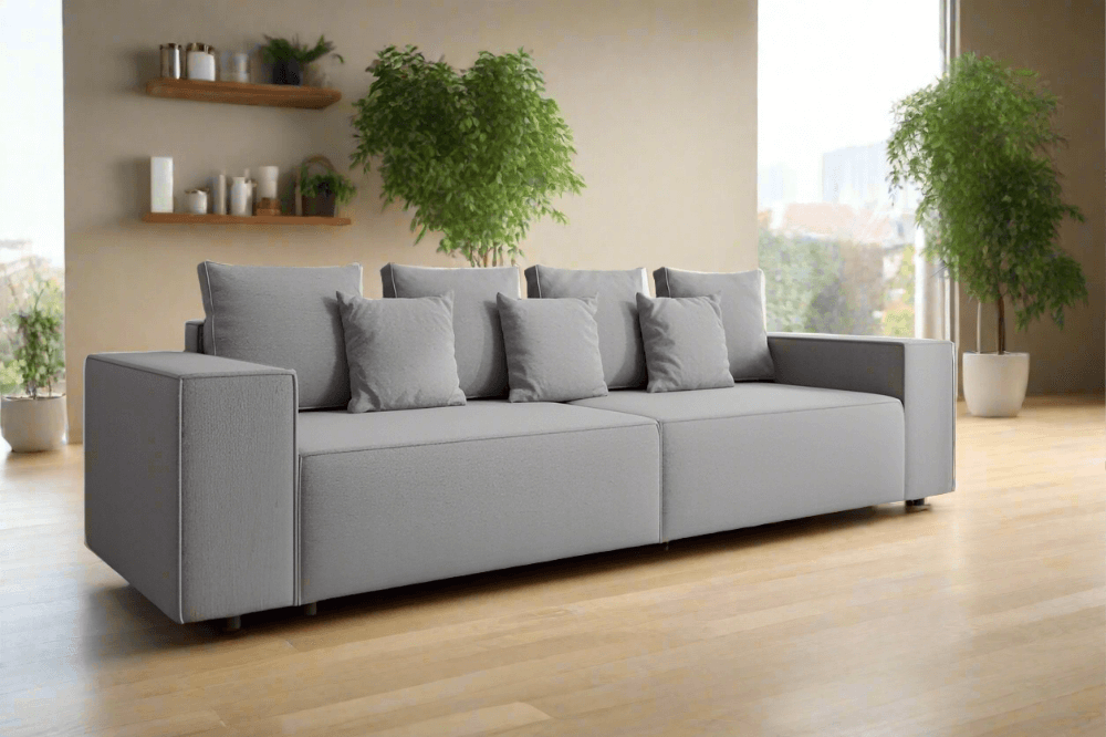 Canapea extensibilă dumonde cu ladă de depozitare si sezut confortabil din spuma HR, Dream Grey 310x100 cm