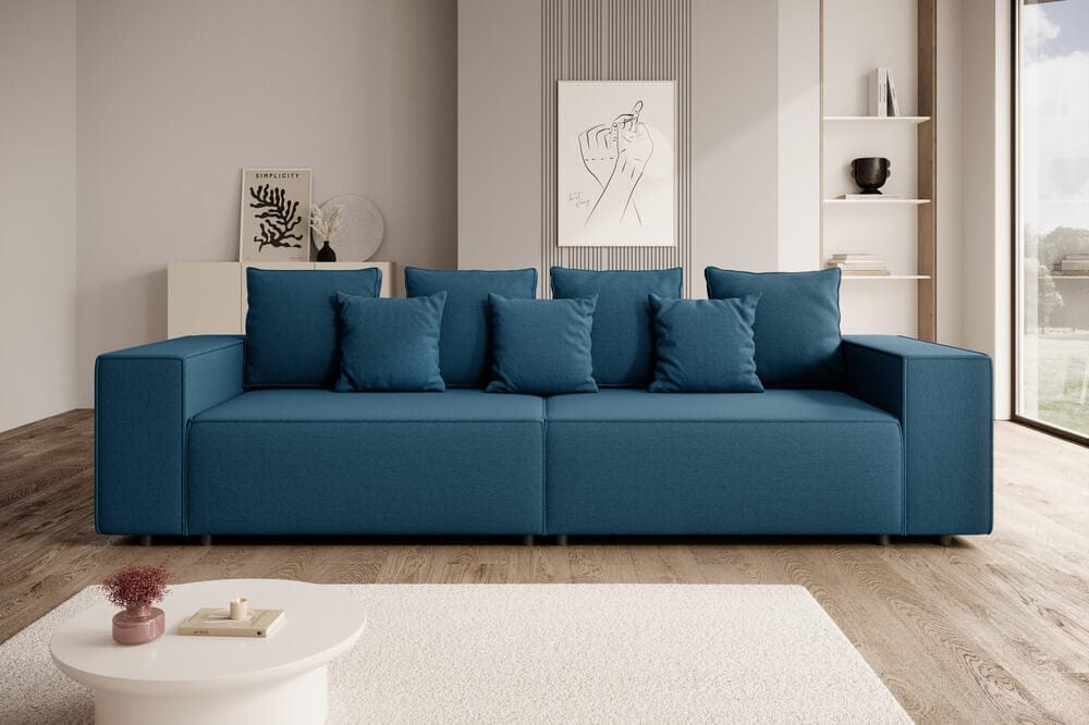 Canapea extensibilă cu ladă de depozitare si sezut confortabil din spuma HR, Dream Blue 310x100 cm