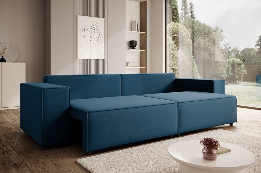 Canapea extensibilă cu ladă de depozitare si sezut confortabil din spuma HR, Dream Blue 310x100 cm
