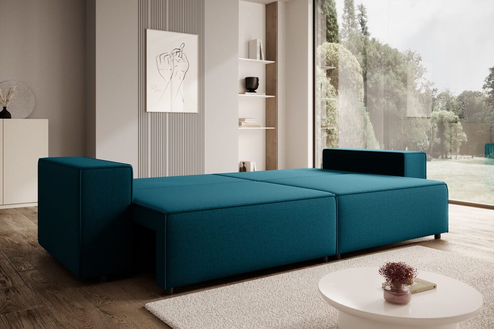 Canapea extensibilă cu ladă de depozitare si sezut confortabil din spuma HR, Dream Verde 310x100 cm