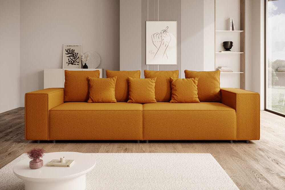 Canapea extensibilă cu ladă de depozitare si sezut confortabil din spuma HR, Dream Yellow 310x100 cm