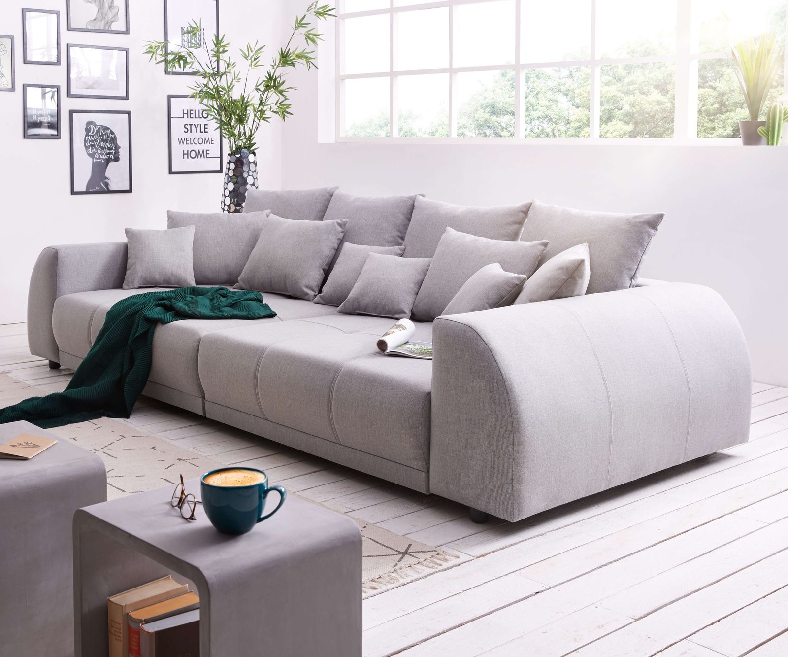 Canapea extensibilă dumonde cu 2 lăzi de depozitare si sezut confortabil din spuma HR, Big Sofa Verona Grey 310x100 cm