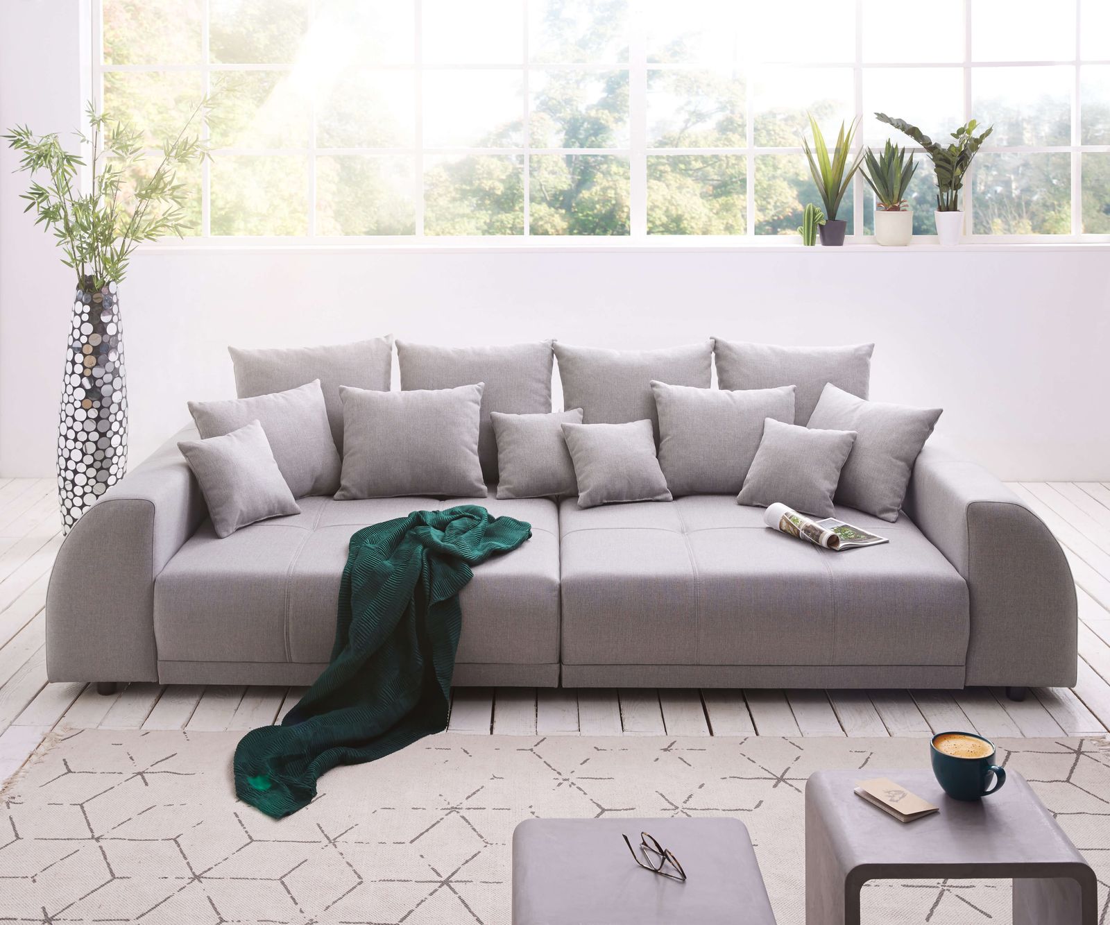 Canapea extensibilă dumonde cu 2 lăzi de depozitare si sezut confortabil din spuma HR, Big Sofa Verona Grey 310x100 cm