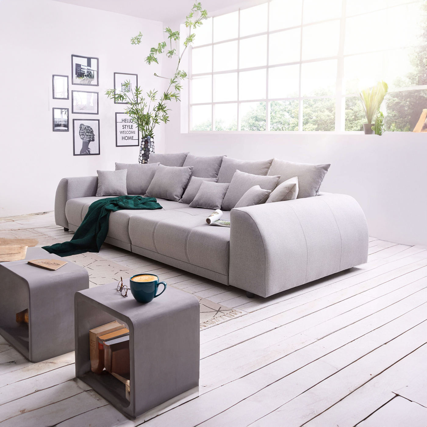 Canapea extensibilă dumonde cu 2 lăzi de depozitare si sezut confortabil din spuma HR, Big Sofa Verona Grey 310x100 cm