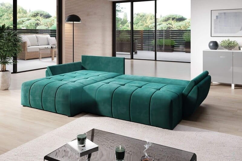 Colțar extensibil cu ladă de depozitare Berlin Muștar 280x185 cm | Dumonde Furniture & Deco Concept.