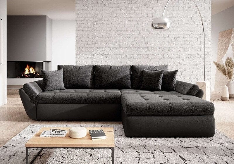 Colțar extensibil cu ladă de depozitare Loana Black 275x185 cm | Dumonde Furniture & Deco Concept.