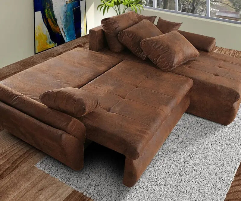 Colțar extensibil cu ladă de depozitare Loana Brown 275x185 cm | Dumonde Furniture & Deco Concept.