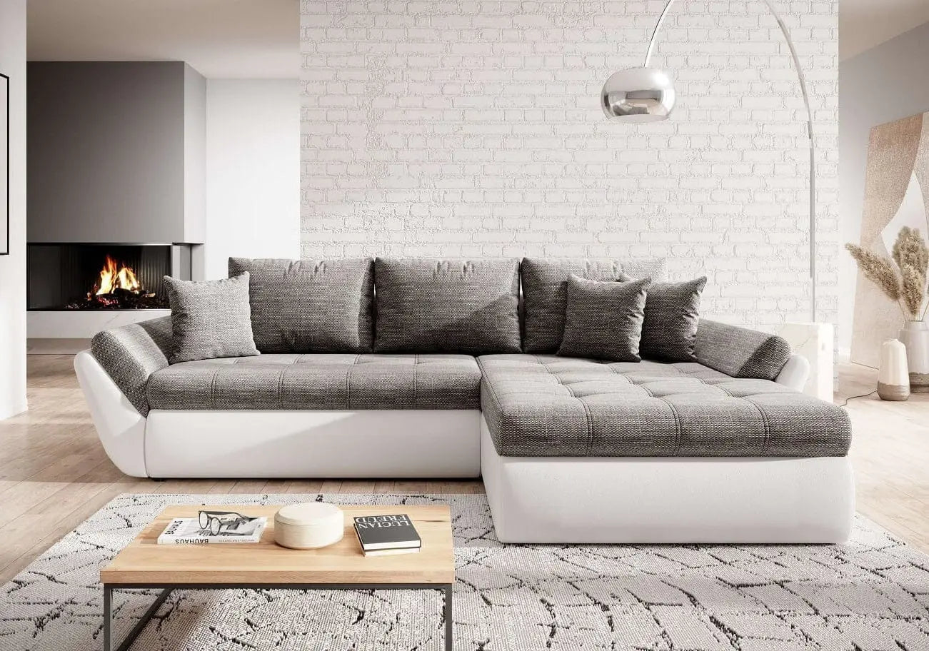 Colțar extensibil cu ladă de depozitare Loana White 275x185 cm | Dumonde Furniture & Deco Concept.