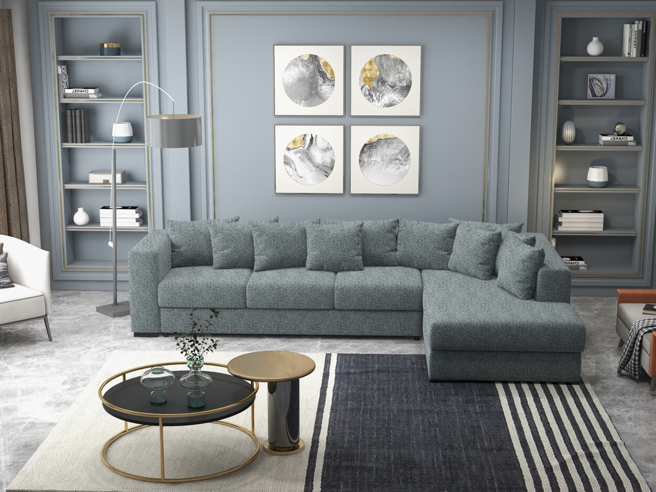 Colțar extensibil dumonde cu ladă de depozitare si sezut confortabil din spuma HR, Gloria Gray Euphoria II 320x183 cm