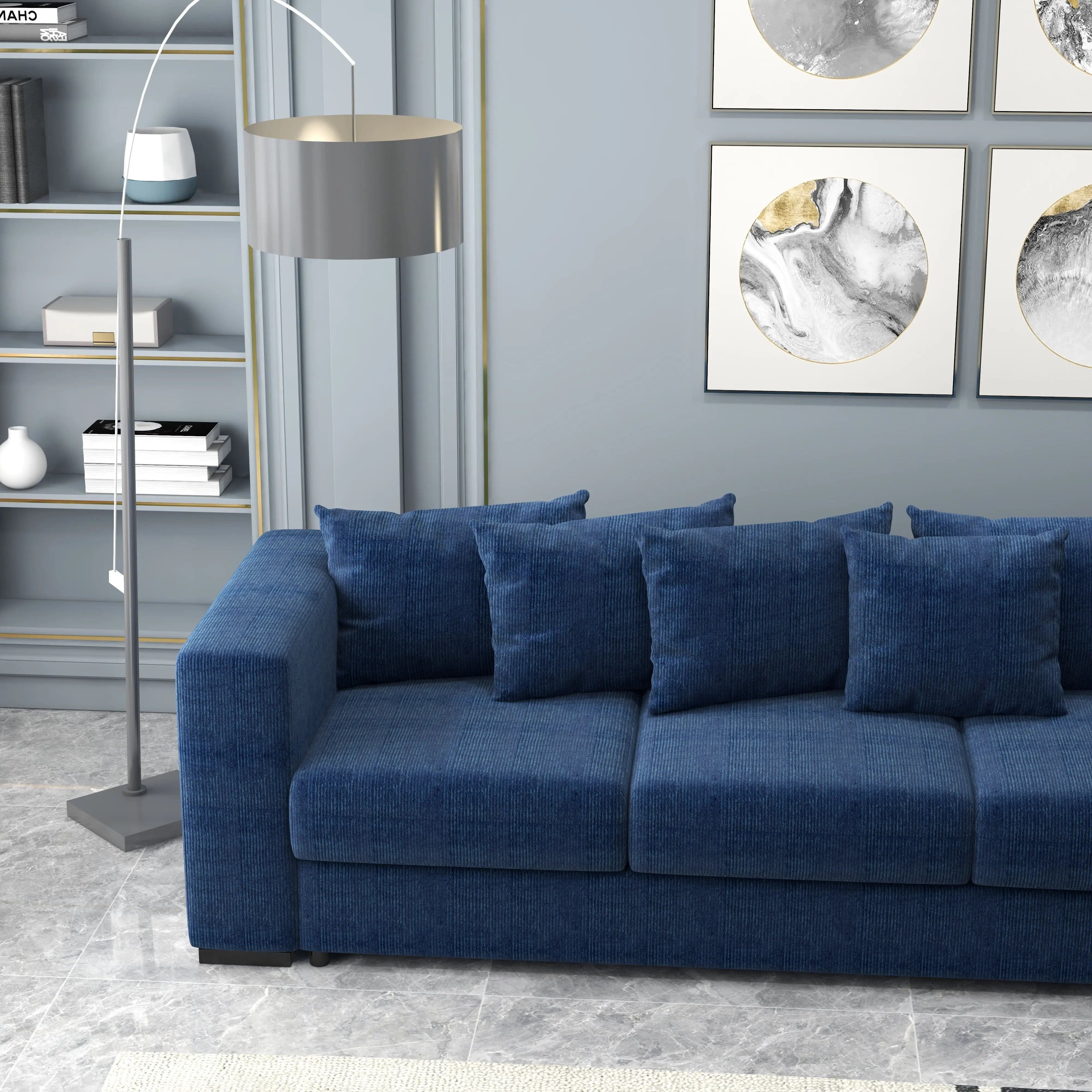 Colțar extensibil dumonde cu ladă de depozitare si sezut confortabil din spuma HR, Gloria Bleumarin Zoom II 320x183 cm