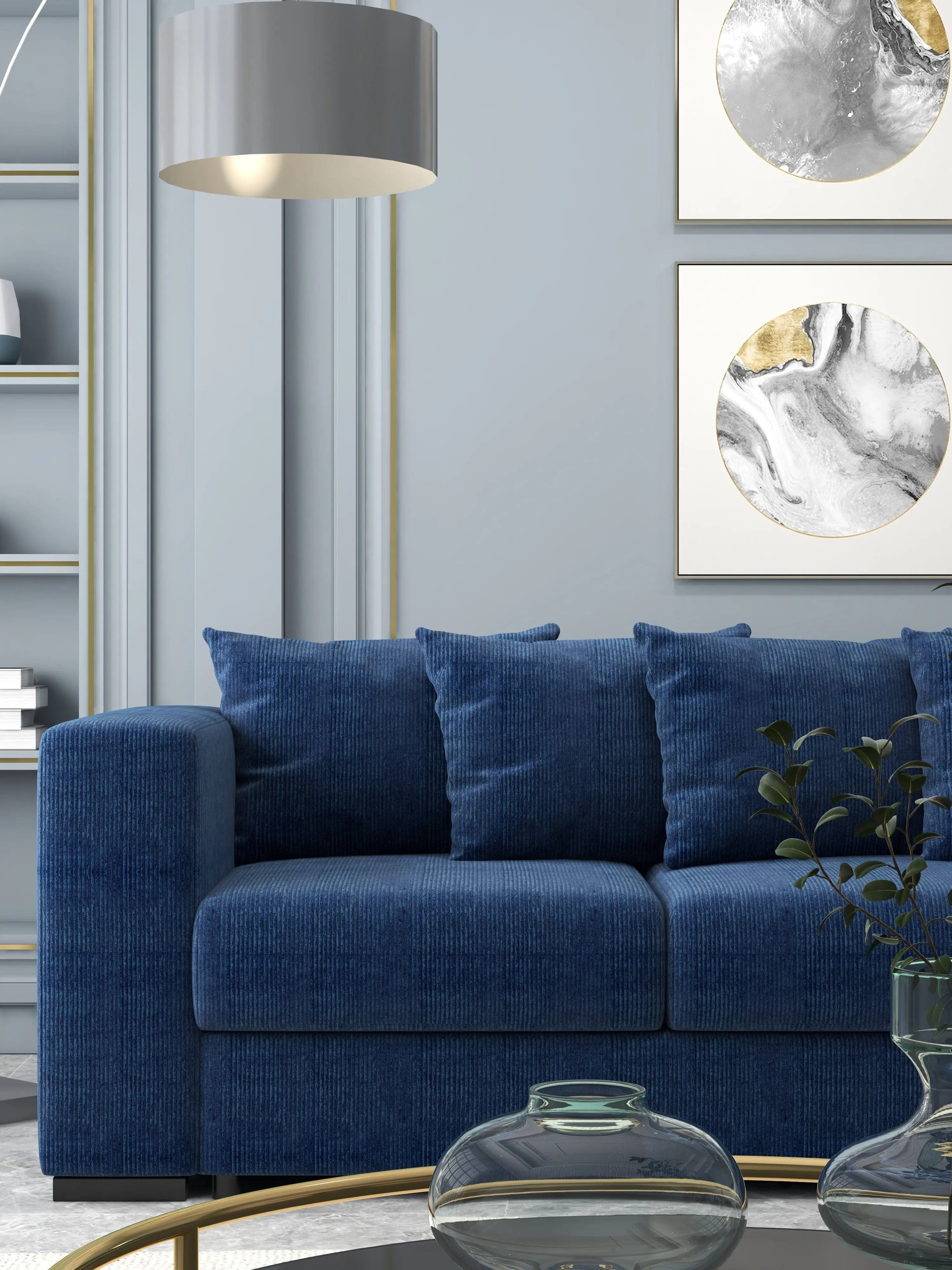 Colțar extensibil dumonde cu ladă de depozitare si sezut confortabil din spuma HR, Gloria Bleumarin Zoom II 320x183 cm