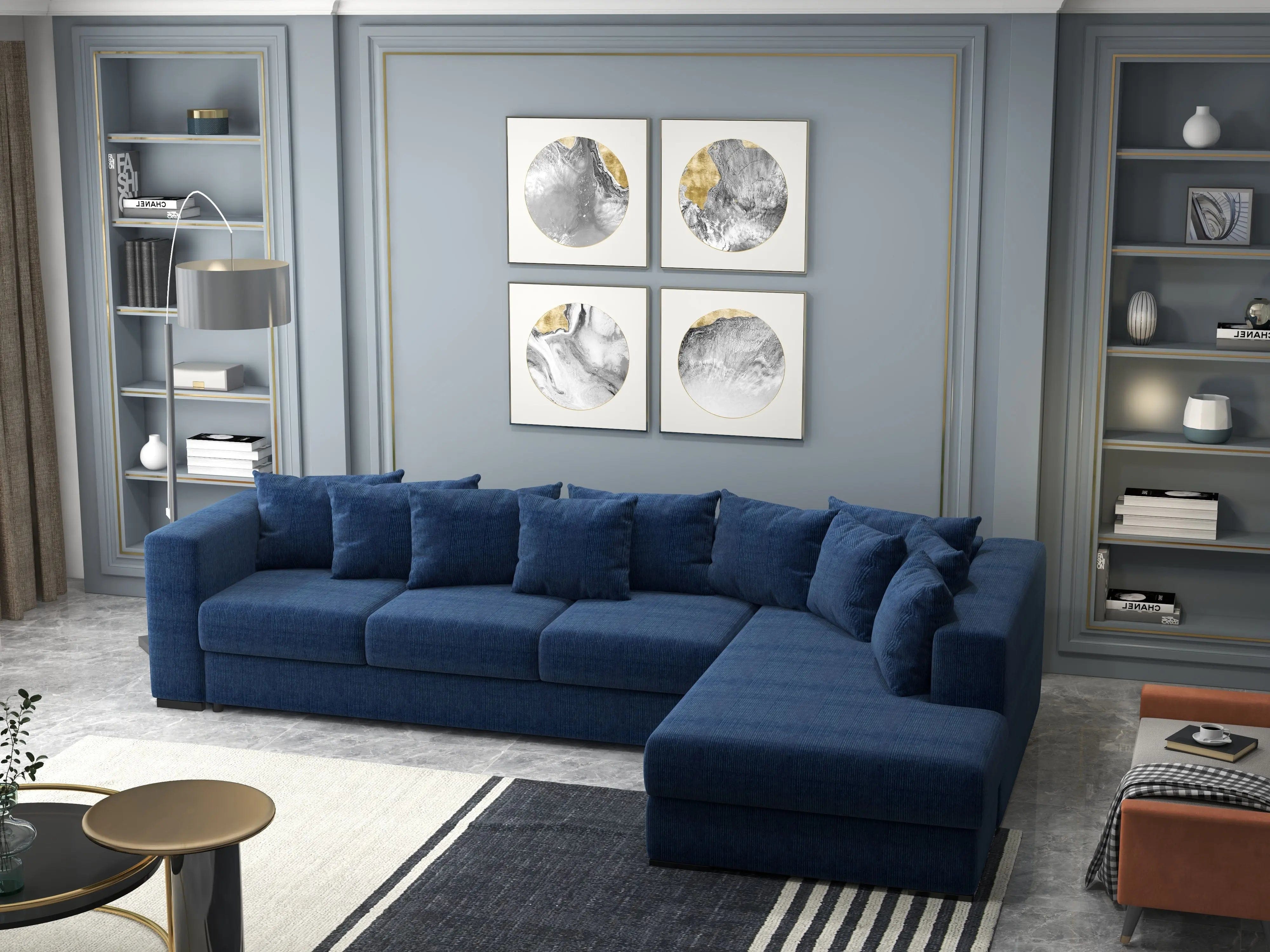 Colțar extensibil dumonde cu ladă de depozitare si sezut confortabil din spuma HR, Gloria Bleumarin Zoom II 320x183 cm