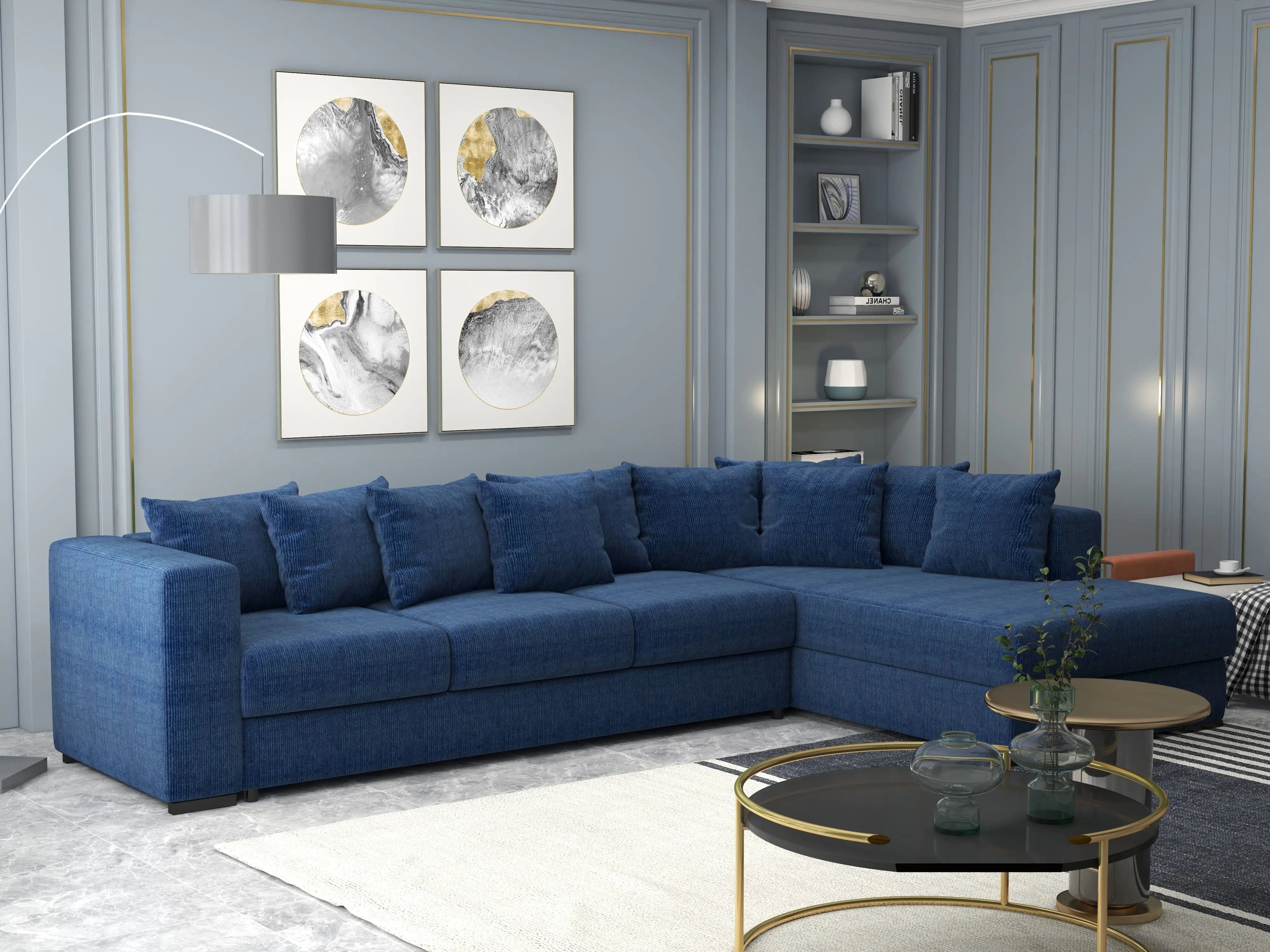 Colțar extensibil dumonde cu ladă de depozitare si sezut confortabil din spuma HR, Gloria Bleumarin Zoom II 320x183 cm