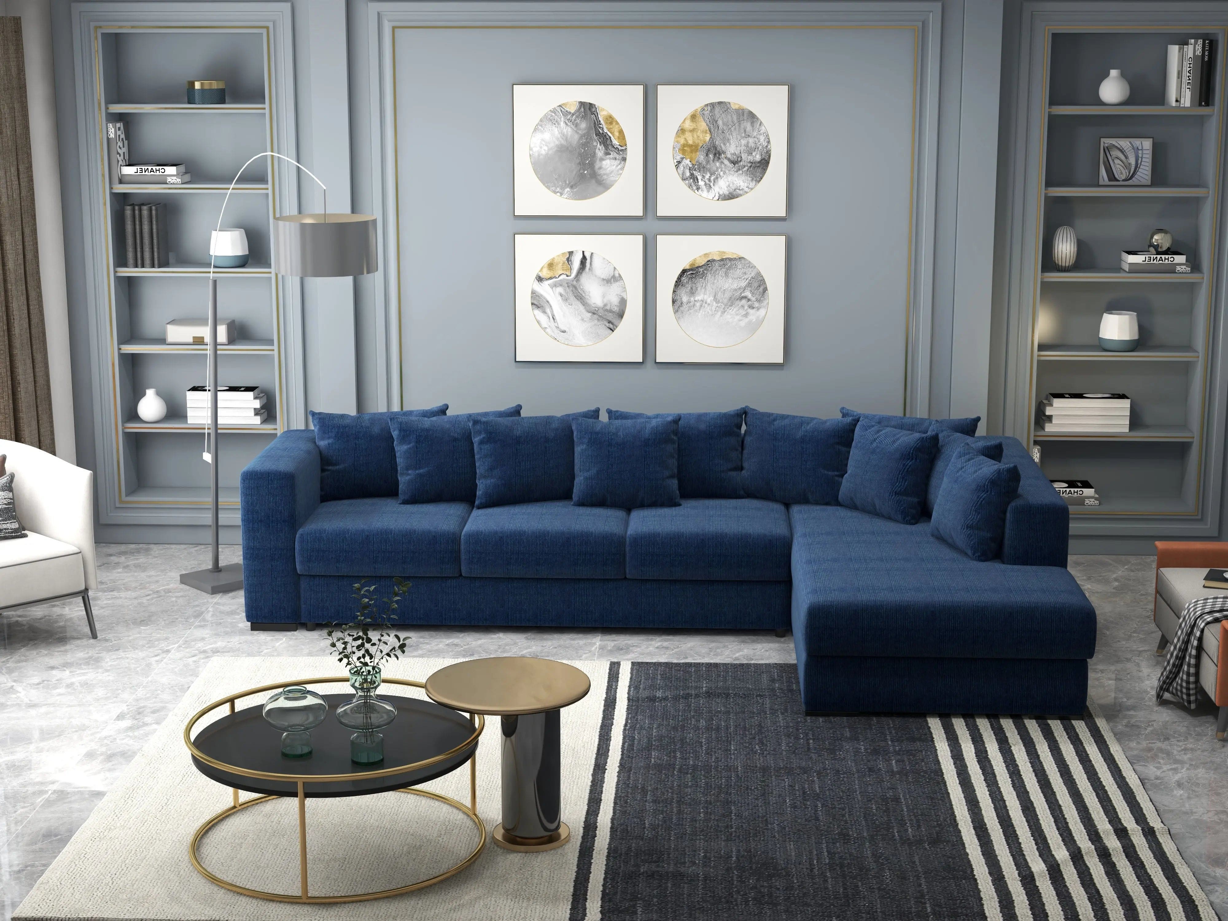 Colțar extensibil dumonde cu ladă de depozitare si sezut confortabil din spuma HR, Gloria Bleumarin Zoom II 320x183 cm