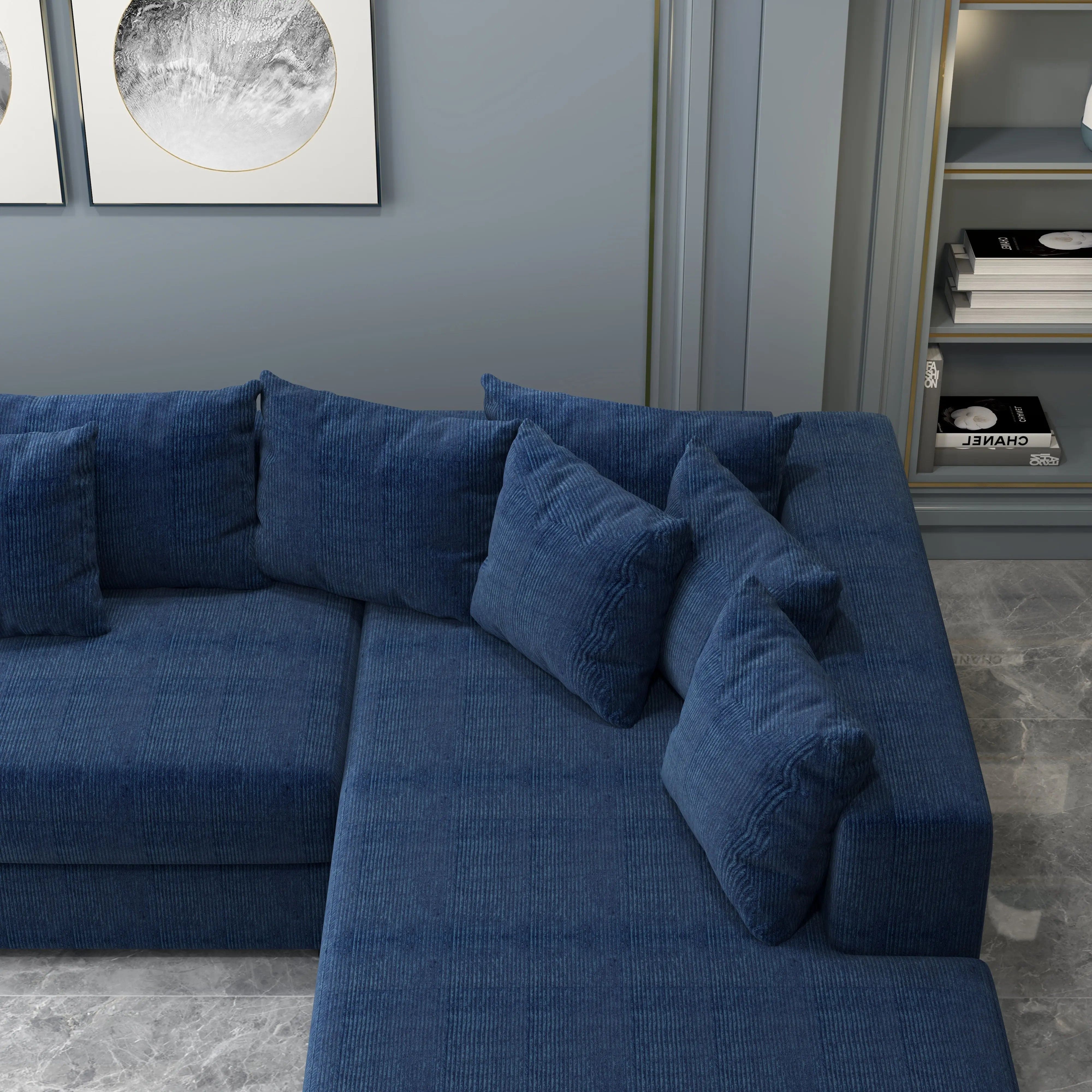 Colțar extensibil dumonde cu ladă de depozitare si sezut confortabil din spuma HR, Gloria Bleumarin Zoom II 320x183 cm