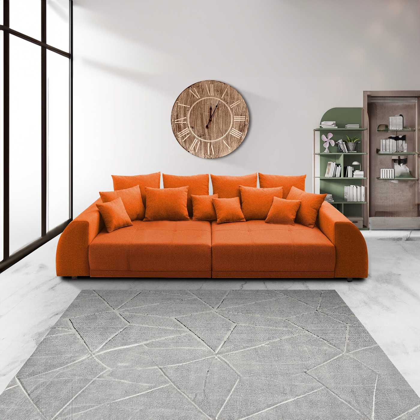 Canapea extensibilă dumonde cu 2 lăzi de depozitare si sezut confortabil din spuma HR, Big Sofa Verona Orange 310x100 cm